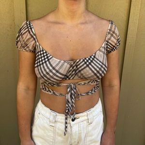 Tigermist plaid crop top with tie front detailing